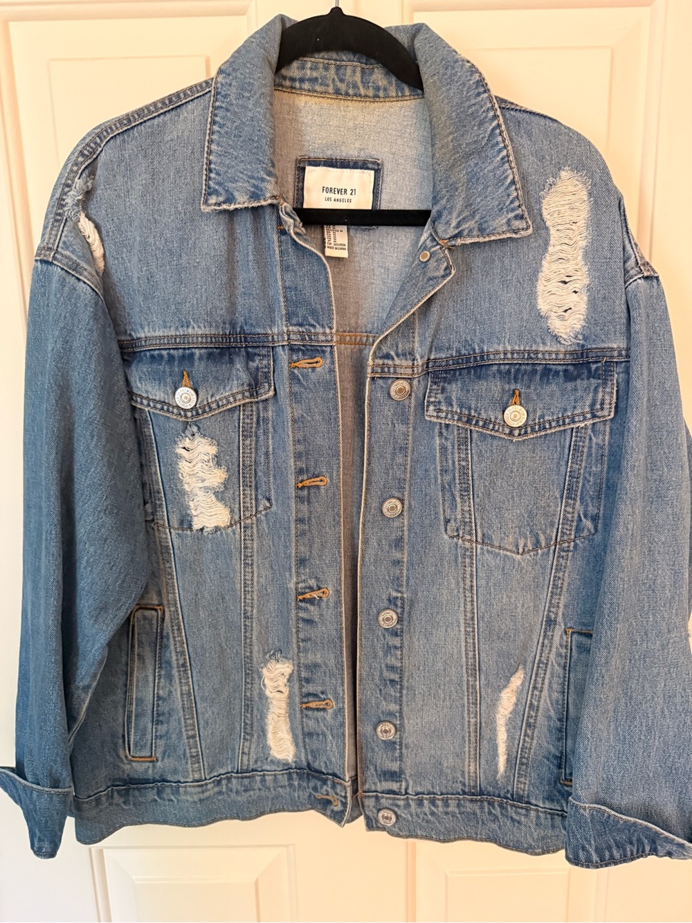 Forever 21 Light Blue Distressed Denim Jacket